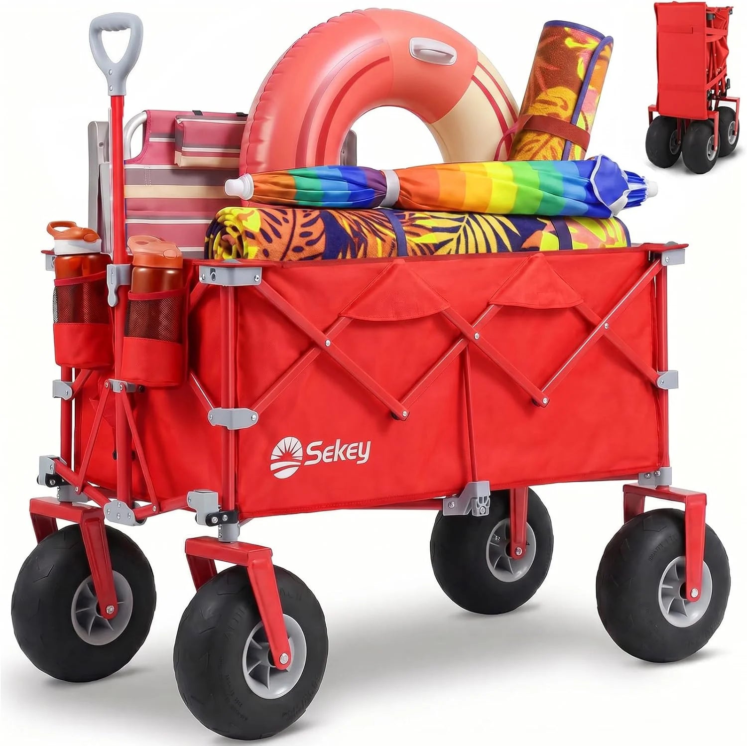 Special Sekey Heavy Duty Beach Wagon with 9 Big Sand-Proof Wheels " 600lb Capacity, 200L Oversized Foldable Cart