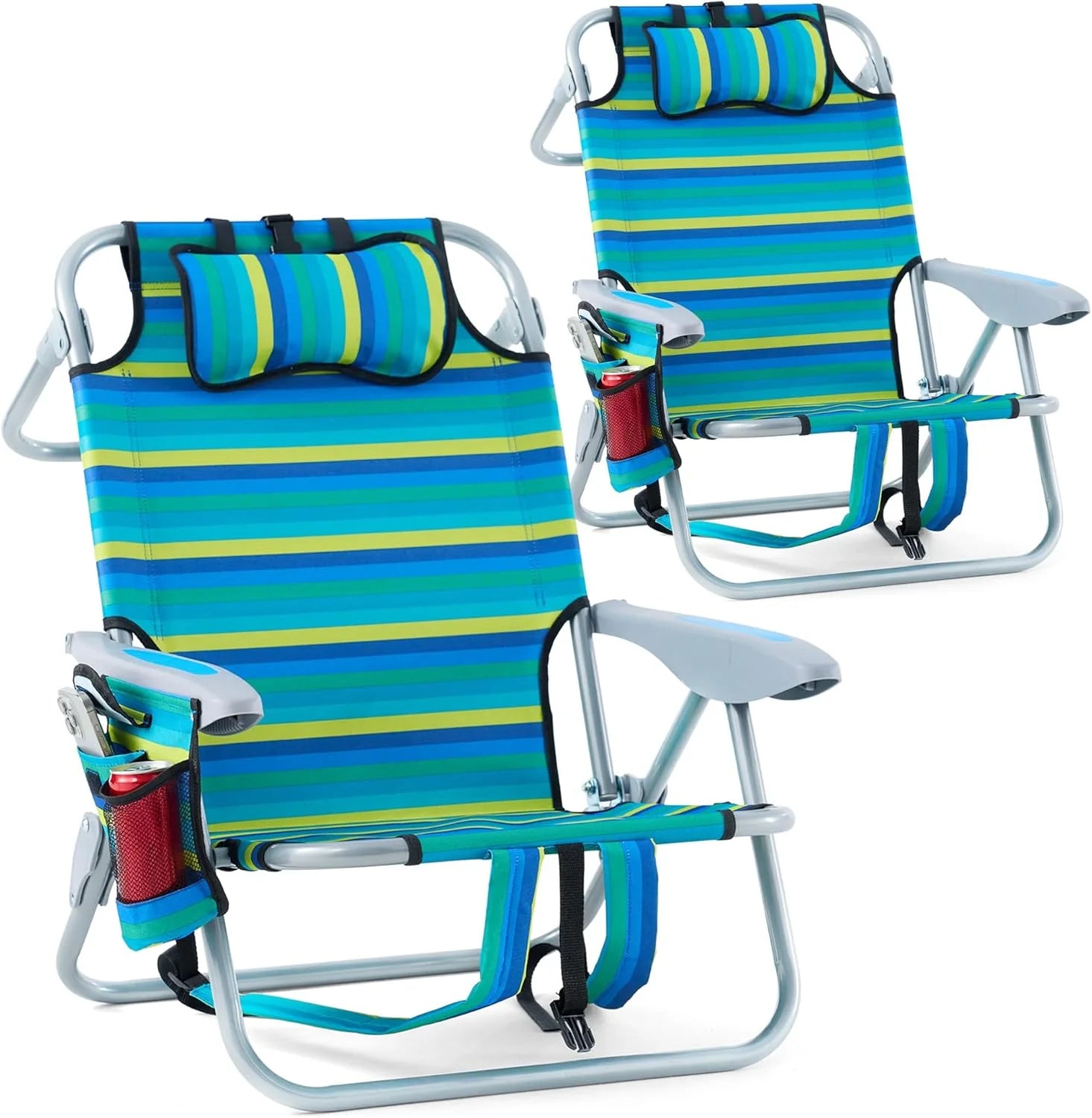 Special 2 Pack Lightweight Portable Camping Beach Chair for Adults, Outdoor Lay Flat Folding Beach Chairs with 5 - Image 9