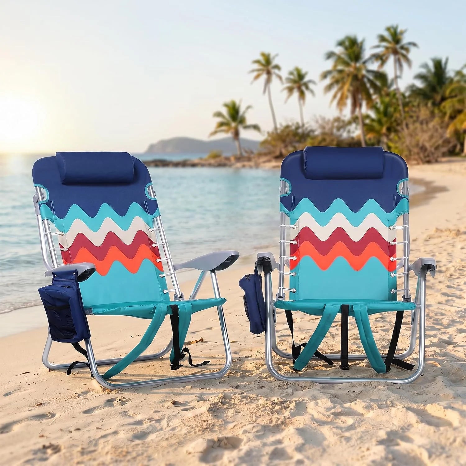 Special PARTY Backpack Beach Chairs 2 Pack Aluminum Lightweight Folding Reclining Beach Chairs, 4 Positions Classic Lay - Image 2