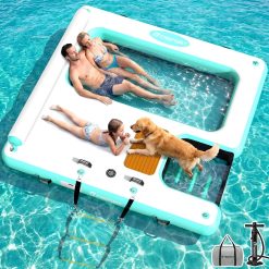Alternative view of Special Inflatable Floating Dock with Water Hammock Dog Boat Ramp for Lake, 8ft Lake Floats for Adults Inflatable Island