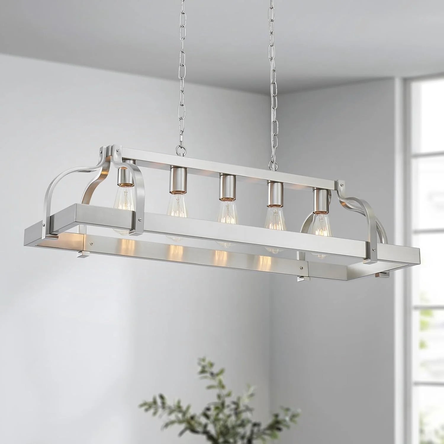 Special 5-Light Metal Chandelier Imitation Wood Grain Linear Pendant Ceiling Lighting Rustic Farmhouse Fixture Kitchen - Image 12