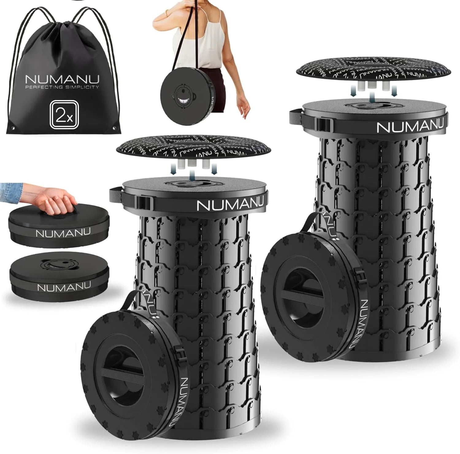 Special 2026 Upgraded XXL Collapsible Stool with Cushion & Bag, 1000lbs Max Weight, 19.7 Heavy Duty Portable Retractable