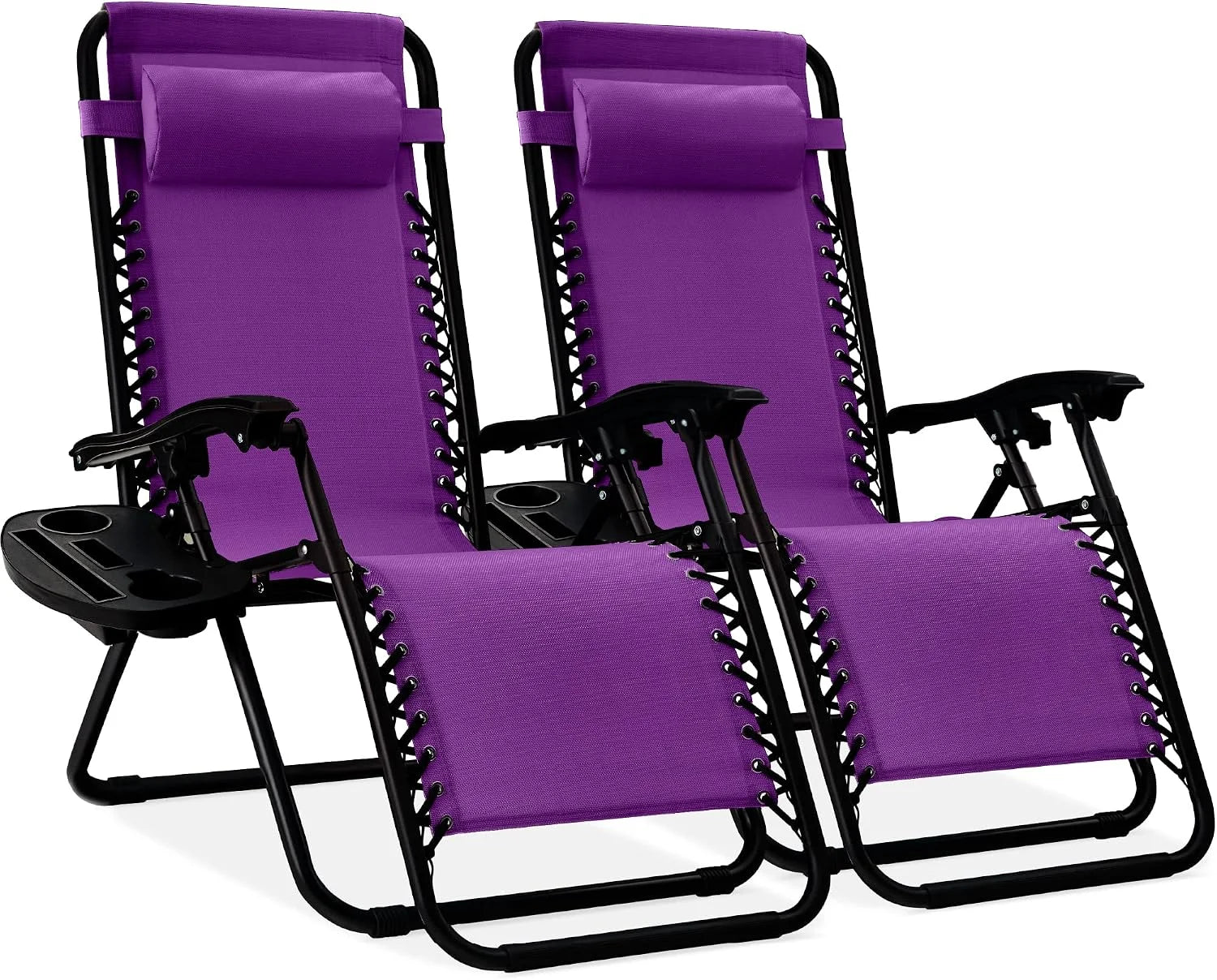 Special Best Choice Products Set of 2 Adjustable Steel Mesh Zero Gravity Lounge Chair Recliners w/Pillows and Cup Holder Trays - Image 29