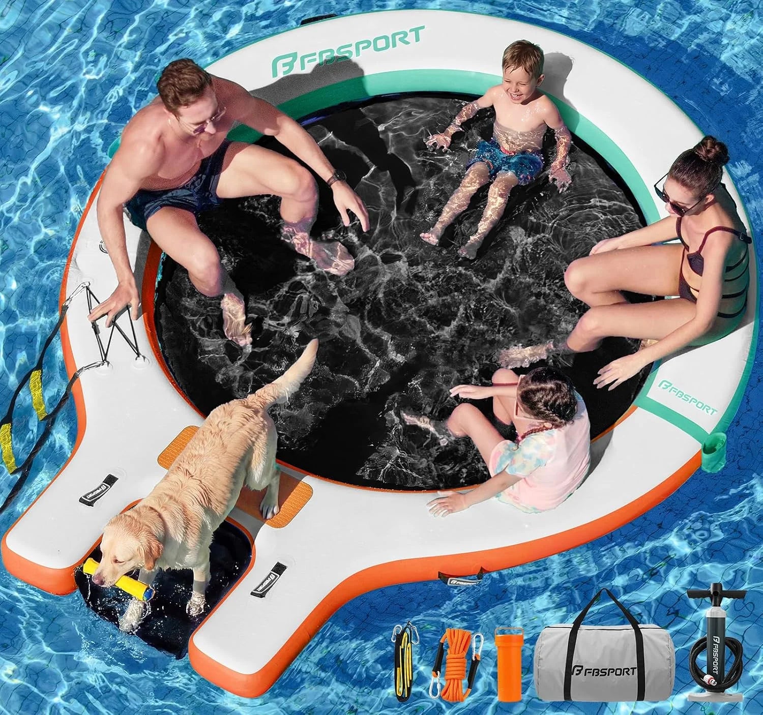 Special Inflatable Water Hammock Floating Dock with Boat Ramp, Round Floating Ring Inflatable Raft with Cup Holders - Image 3