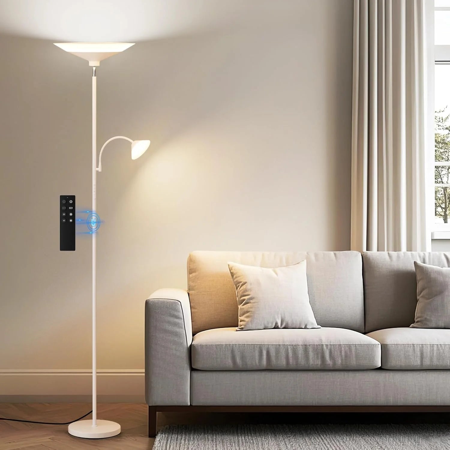 Special SIBRILLE Upgraded 2-in-1 Torchiere Floor Lamp, Dimmable, Black Modern Corner Lamp for Living Room Bedroom Office - Image 5