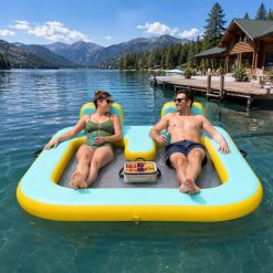Alternative view of Special Inflatable Floating Dock for 2 Adults, 500 lbs Capacity Floating Island Platform with Mesh Water Hammock
