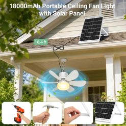 Alternative view of Special Fan for Gazebo with Light, 18000mAh Rechargeable Solar Powered Patio Ceiling Fan with Remote