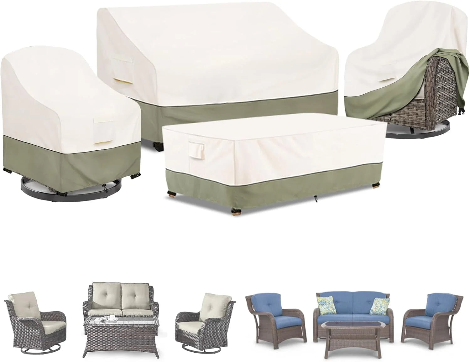 Special Bitubi Outdoor Waterproof Patio Furniture Covers 4-Piece Set for Swivel Rocker Chairs, Patio 3-Seater Sofa 76in - Image 2