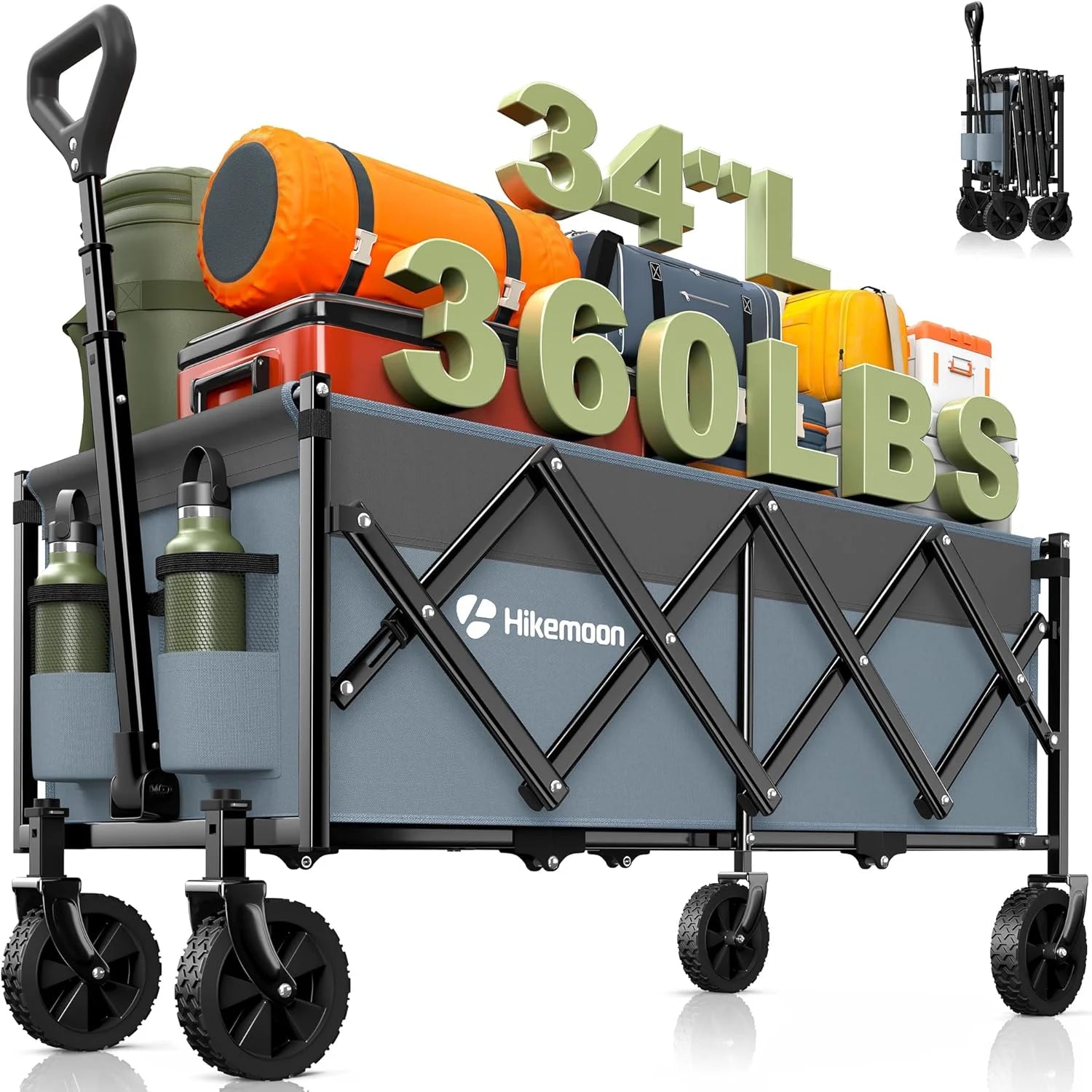 Special 34” Extra Long Folding Portable Wagon Cart, 120L 360LBS Black, Heavy Duty - Image 11