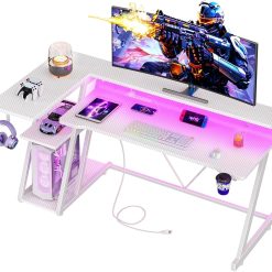 Alternative view of Special 40 Inch Gaming Desk with Power Outlet & LED Lights, L Shaped Computer Gaming Table with 3 Tiers Storage Shelves