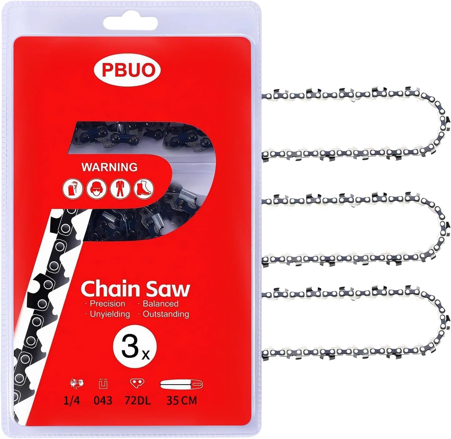 Special PBUO 16 Inch Chainsaw Chain Replacement, 3/8 LP Pitch .050 Gauge 56 Drive Links, Fits Poulan 400E, Semi-Chisel Low-Kickback Design, 3 Pack