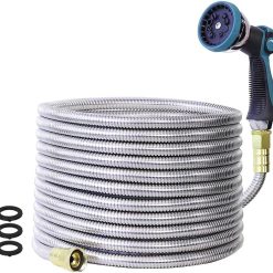 Special Garden Hose, Stainless Steel Water Hose, Flexible with a 10-Mode Nozzle Sprayer, 5/8" Outside Diameter
