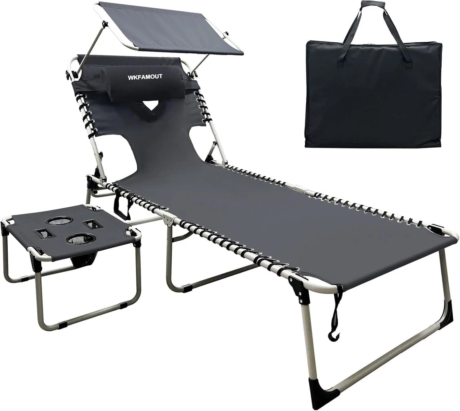 Special Outdoor Tanning Chair with Sun Canopy Shade & Face Hole, Folding Lounge Chair with Beach Table and Carry Bag - Image 5