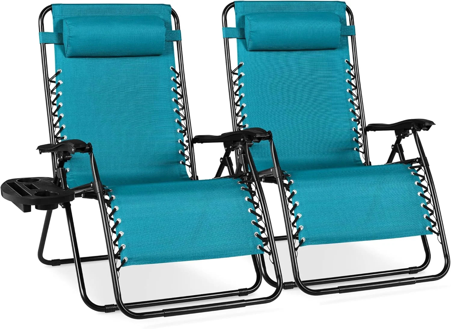 Special Best Choice Products Set of 2 Adjustable Steel Mesh Zero Gravity Lounge Chair Recliners w/Pillows and Cup Holder Trays - Image 11