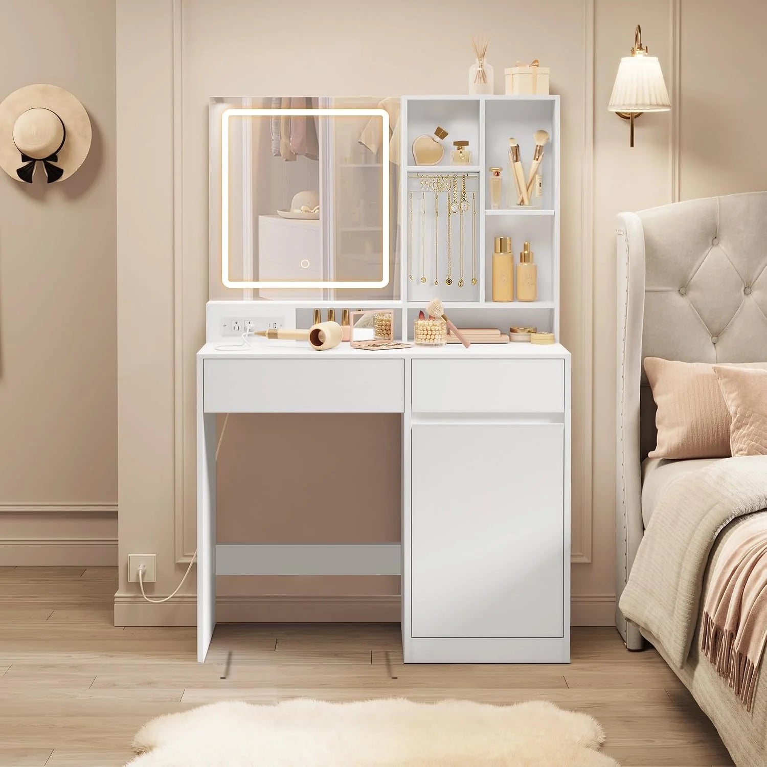 Special VASAGLE KAILYN Collection, Vanity Desk with Mirror and 9 LED Bulbs, Dressing Table with 9 Drawers - Image 6