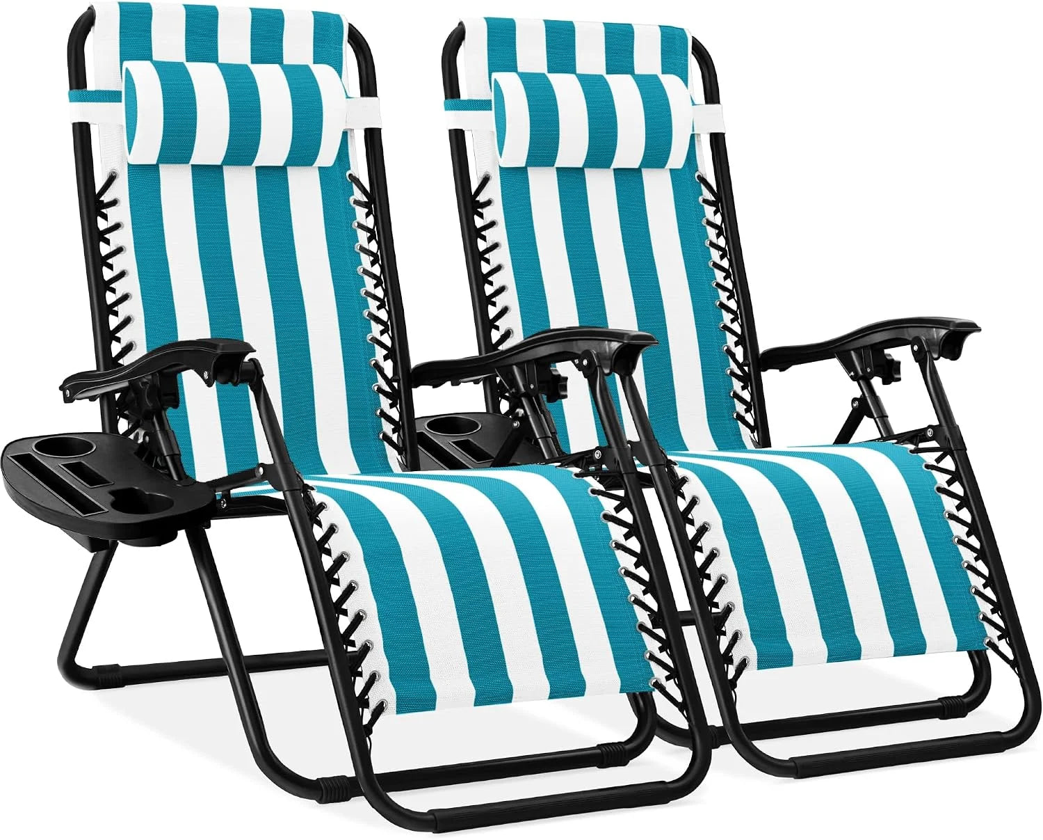Special Best Choice Products Set of 2 Adjustable Steel Mesh Zero Gravity Lounge Chair Recliners w/Pillows and Cup Holder Trays - Image 57