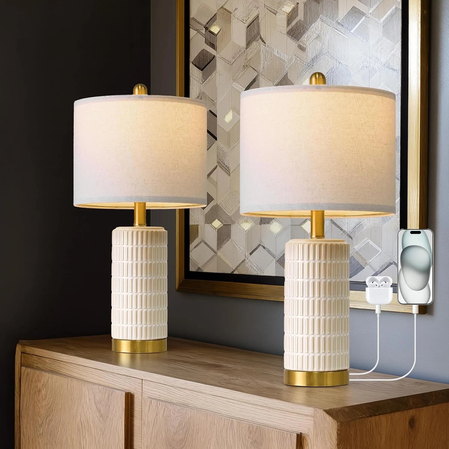 Special PoKat 20.75" Small Modern Ceramic Table Lamps Set of 2 - Image 7