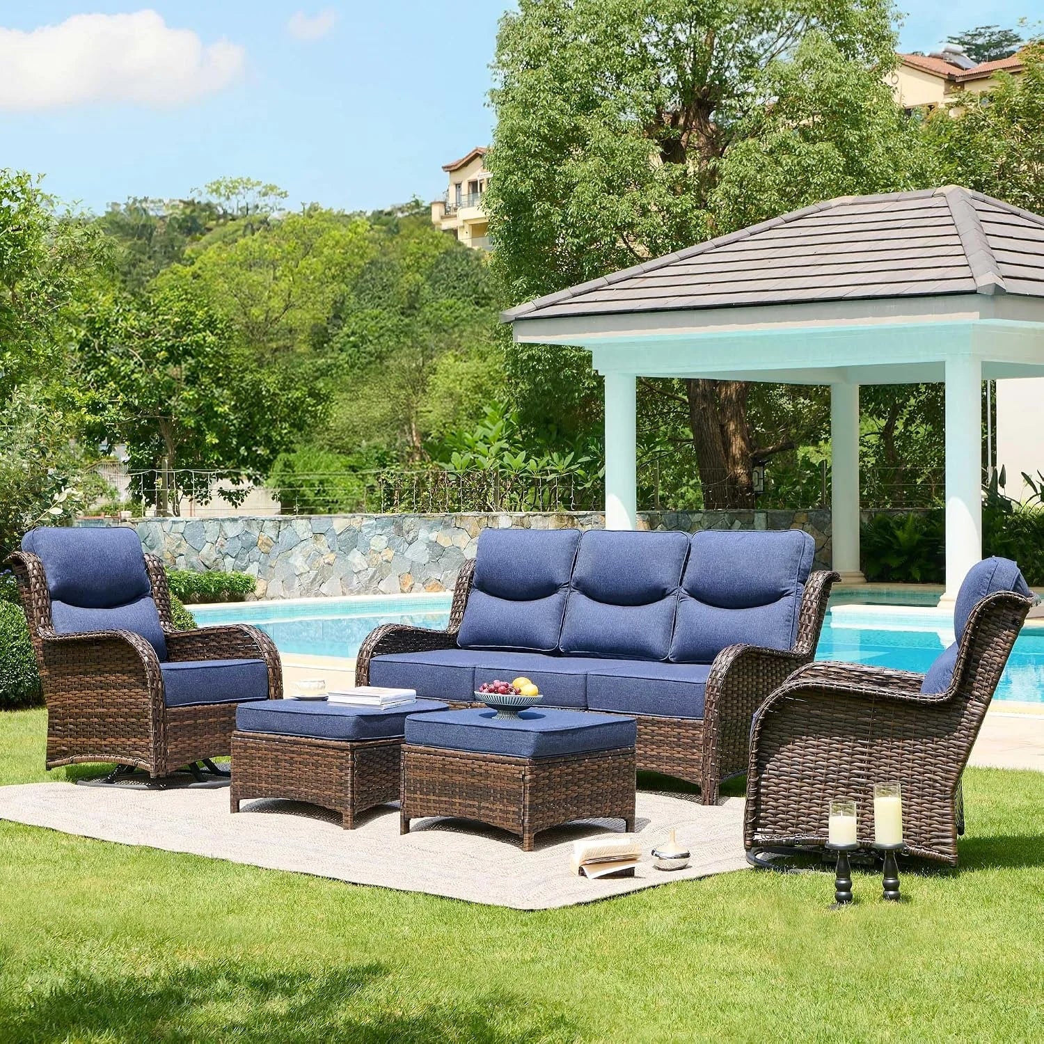 Special Luxury High Back Patio Furniture Set with 6-Inch Thick Cushion