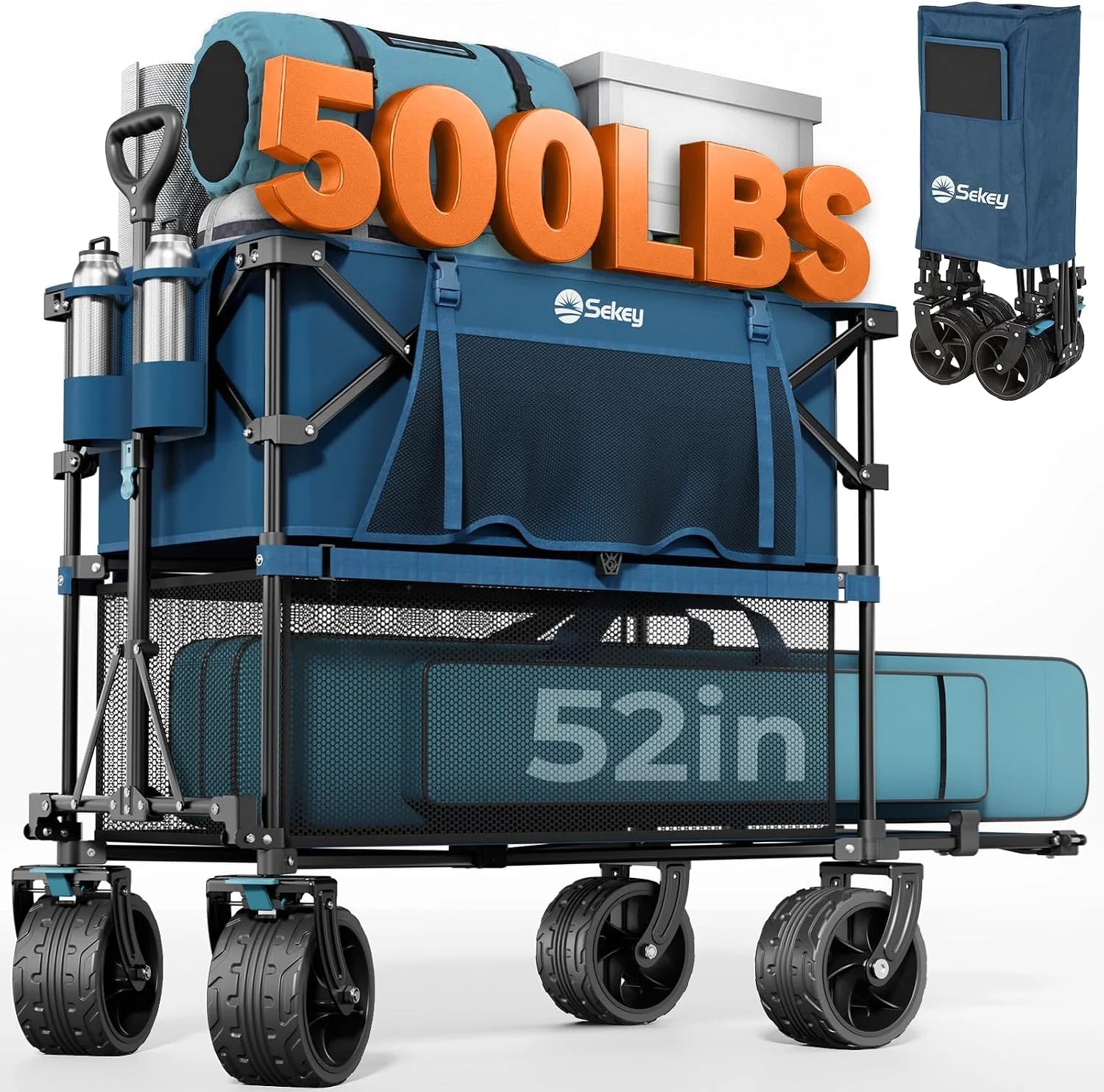 Special Sekey Double Decker Wagon, 500LBS Heavy Duty Collapsible Utility Cart with 400L Capacity & Extended Lower Shelf - Image 2