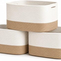 Special OrganiHaus Cotton Rope Baskets for Shelves, Set of 3, 15x9x10, Handwoven, a toy bin and organizer for towels