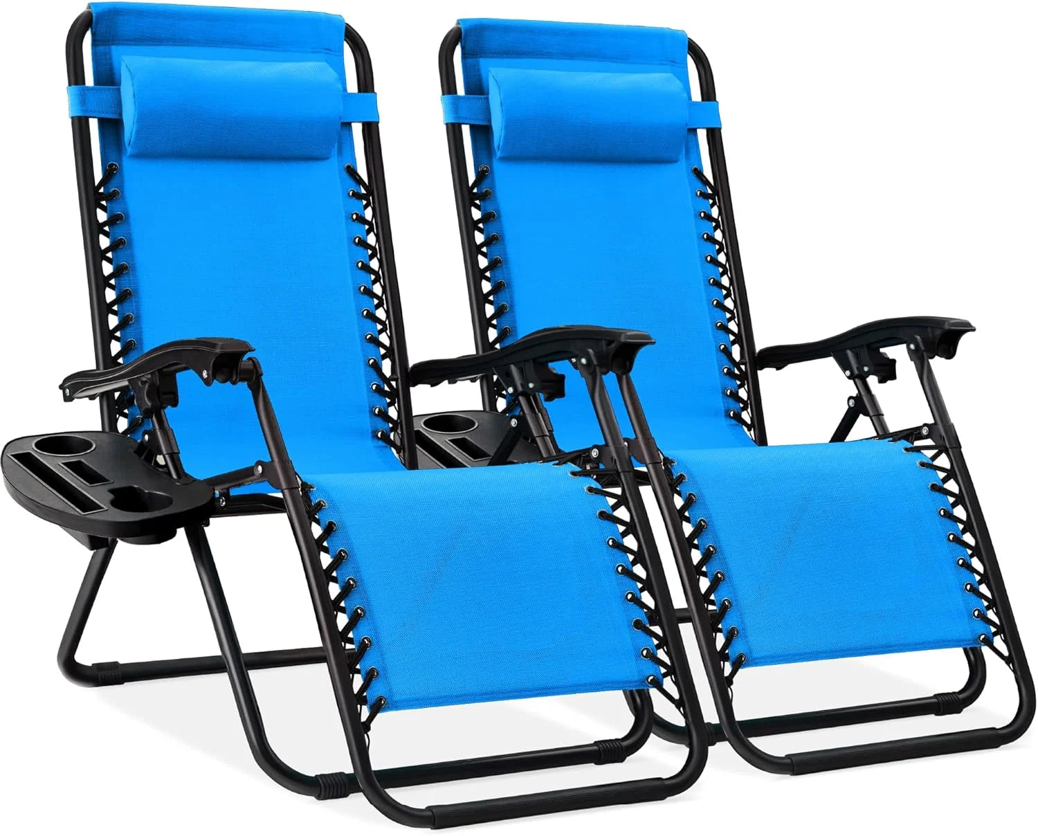 Special Choice Products Set of 2 Adjustable Steel Mesh Zero Gravity Lounge Chair Recliners w/Pillows and Cup Holder Trays - Image 37