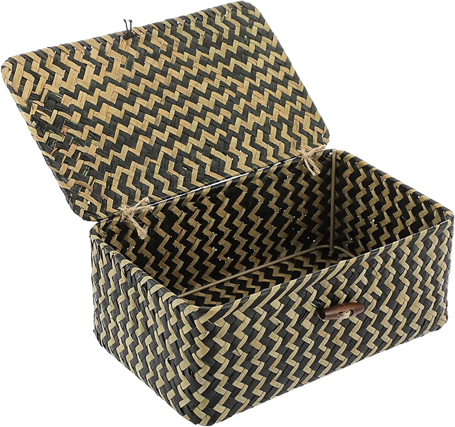 Special Shelf Baskets Bin with Lid Large Handwoven Basket Box, Coffee, Natural Seagrass Storage Baskets - Image 3