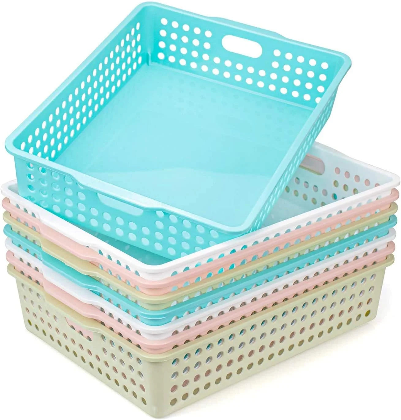 Special Plastic Storage Baskets, Colorful Paper Organizer Baskets Plastic Shelf Bins with Handles, Classroom Office