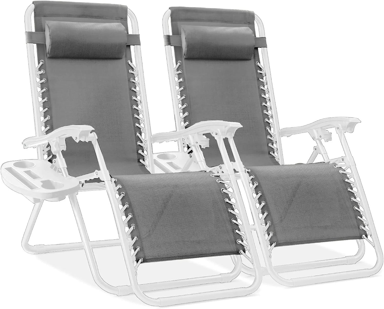 Special Best Choice Products Set of 2 Adjustable Steel Mesh Zero Gravity Lounge Chair Recliners w/Pillows and Cup Holder Trays - Image 55