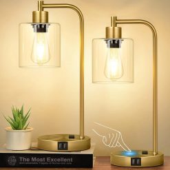 Alternative view of Special Set of 2 Industrial Touch Control Table Lamps with USB C+A Ports and AC Outlet, Dimmable, Bulb Included