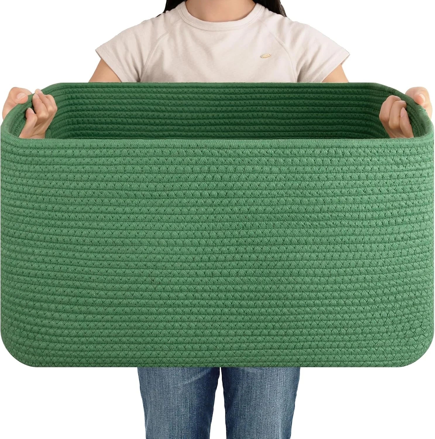 Special Large Blanket Basket, Storage Baskets with Handle, Rectangle Woven Cotton Rope Basket, Toy Organizer Bins, 22 x - Image 16