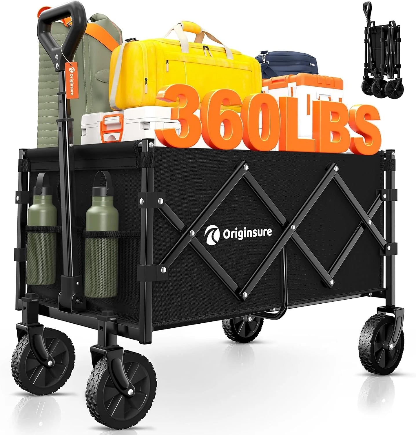 Special 100L Portable Collapsible Wagon Cart, 360lbs Heavy Duty, Black - Image 2
