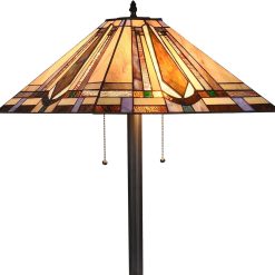 Special Tiffany Style Floor Lamp Vintage Stained Glass Shade 65″ Tall Mission Floor Standing Reading Corner Light