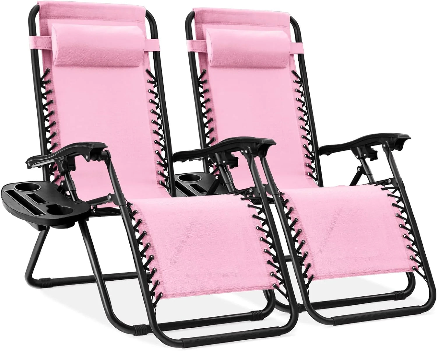 Special Best Choice Products Set of 2 Adjustable Steel Mesh Zero Gravity Lounge Chair Recliners w/Pillows and Cup Holder Trays - Image 40