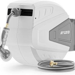 Special Retractable Rubber Hybrid Garden Hose Reel, 5/8x100ft Wall Mount, 24-month warranty, 9-pattern sprayer