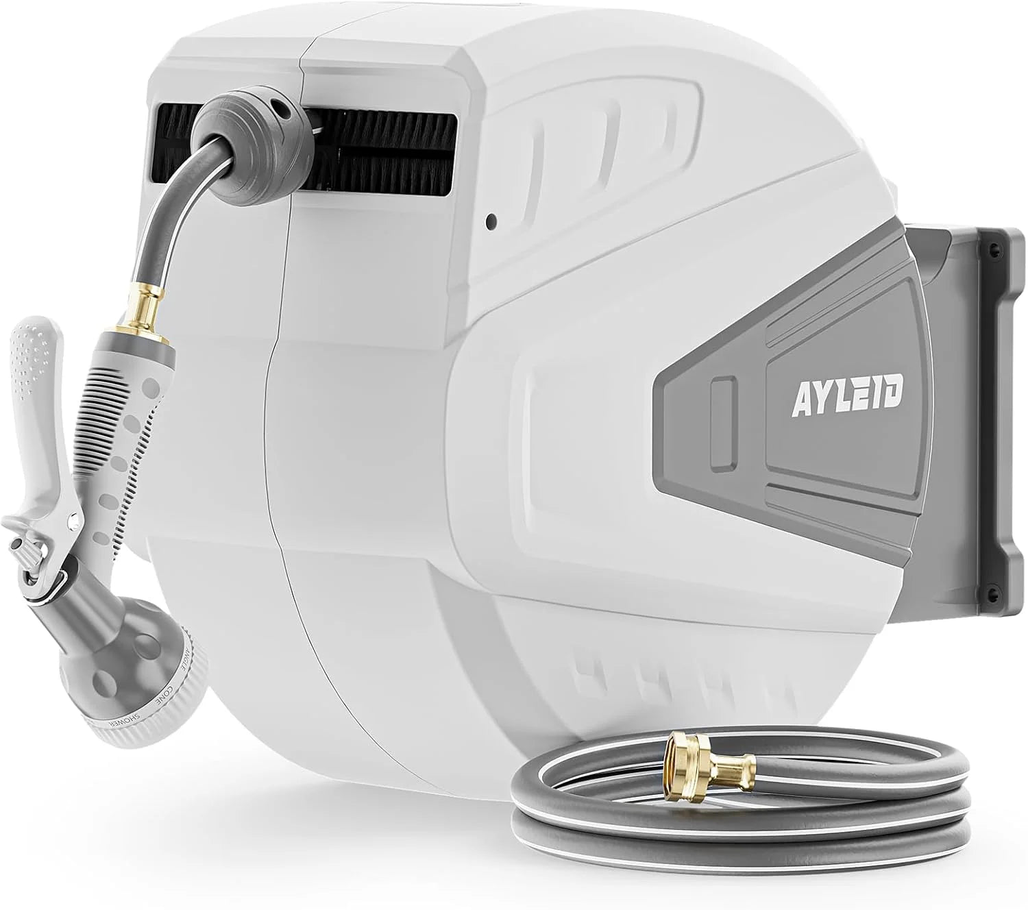 Special Retractable Rubber Hybrid Garden Hose Reel, 5/8x100ft Wall Mount, 24-month warranty, 9-pattern sprayer