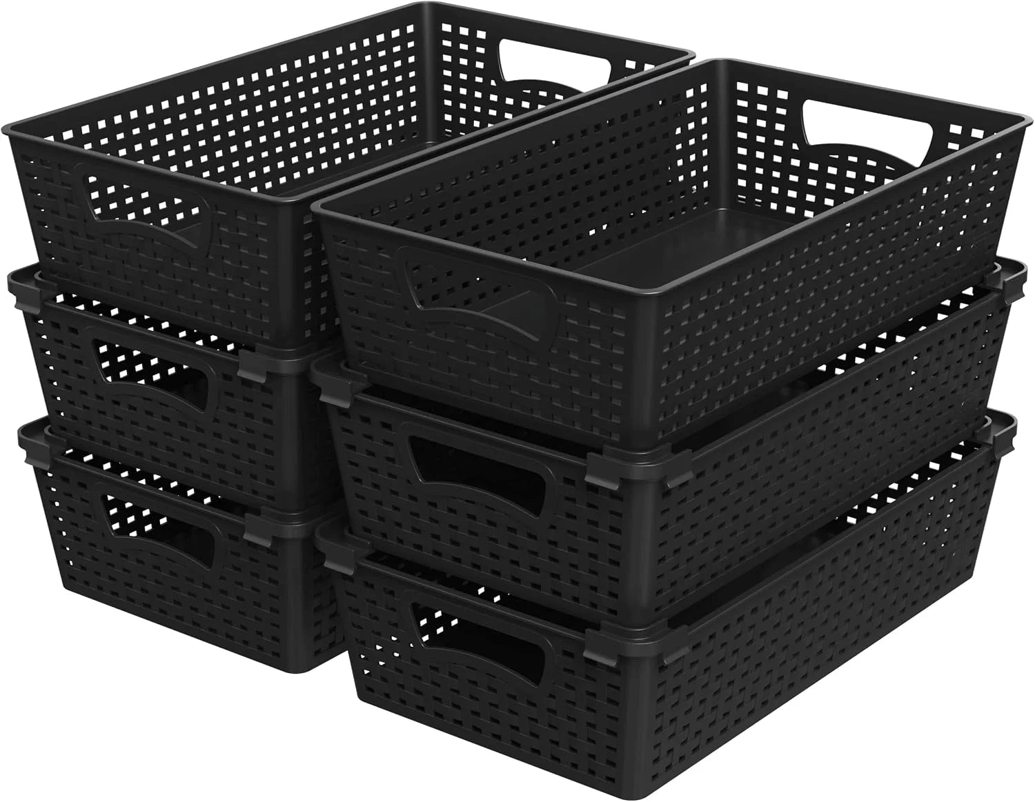 Special Plastic Woven Basket Organizer, 6 Pack, White, 14.5 D x 8.5 W x 3.5 H - Image 3