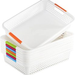 Special Large Plastic Storage Basket with Handle, 15 x 10 x 3 Inch Pantry Organizer Basket Bins Desktop Paper