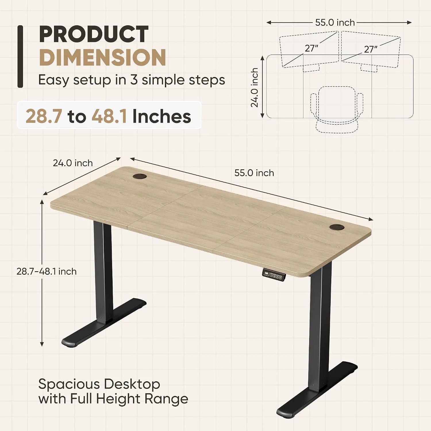 Special 55 x 24 Inches Electric Height Adjustable Standing Desk Large Sit Stand Up Desk Home Office Computer Desk Memory - Image 61