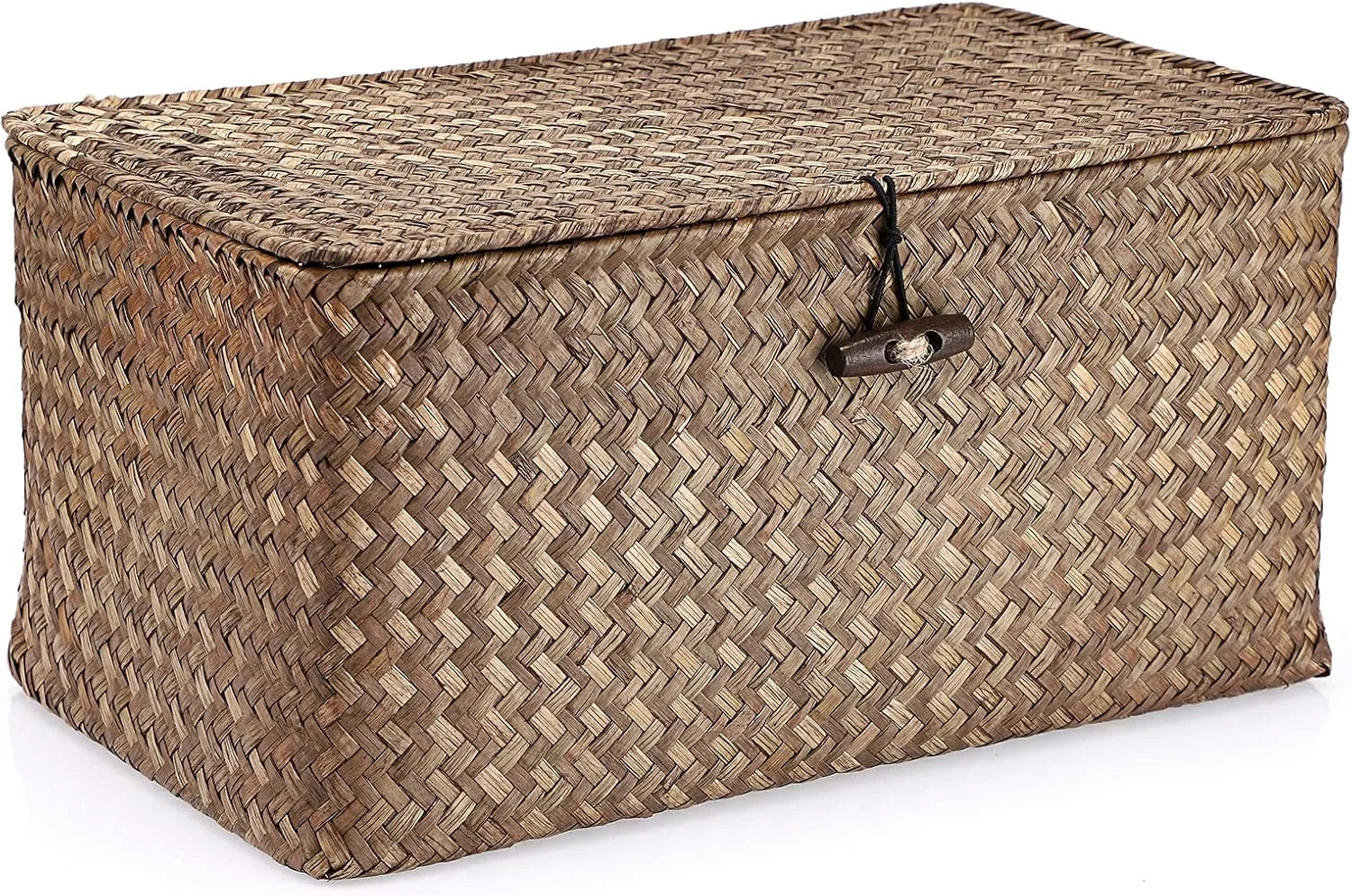 Special Shelf Baskets Bin with Lid Large Handwoven Basket Box, Coffee, Natural Seagrass Storage Baskets - Image 11