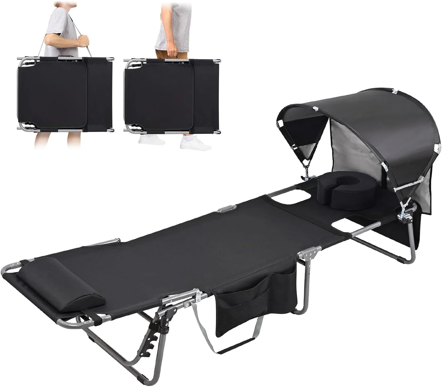 Special Tanning Chair with Sun Canopy Face Hole Softer Padded Adjustable Washable, Heavy Duty Layout Folding Lounge Chair - Image 2