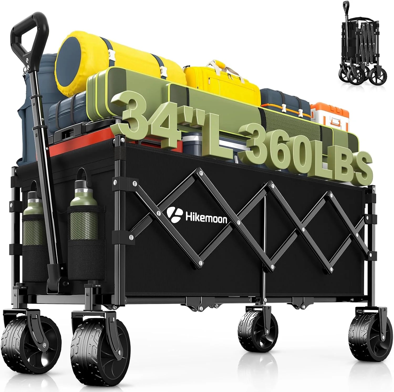 Special HIKEMOON 34" Extra Long Folding Wagon Wide Wheels, 120L 360LBS Black - Image 2