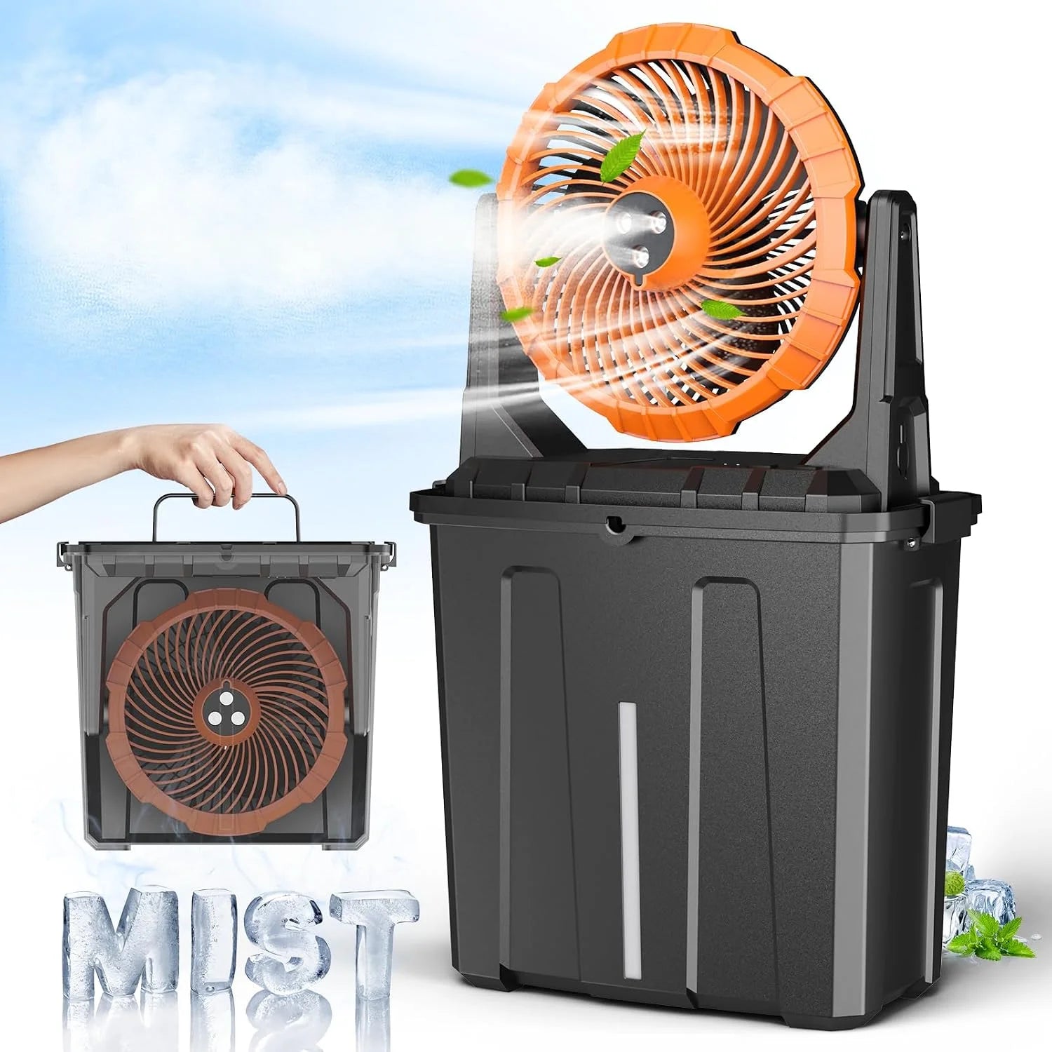 Special 9L Bucket Portable Misting Fan for Outdoors Patios, 30000mAh Rechargeable Battery Operated Camping Fan - Image 4
