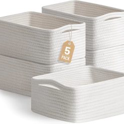 Alternative view of Special 5 Pack Small Woven Storage Baskets for Shelves, Gift Baskets Empty, 11.8×7.9×4.7, Decorative Cotton Rope Baskets