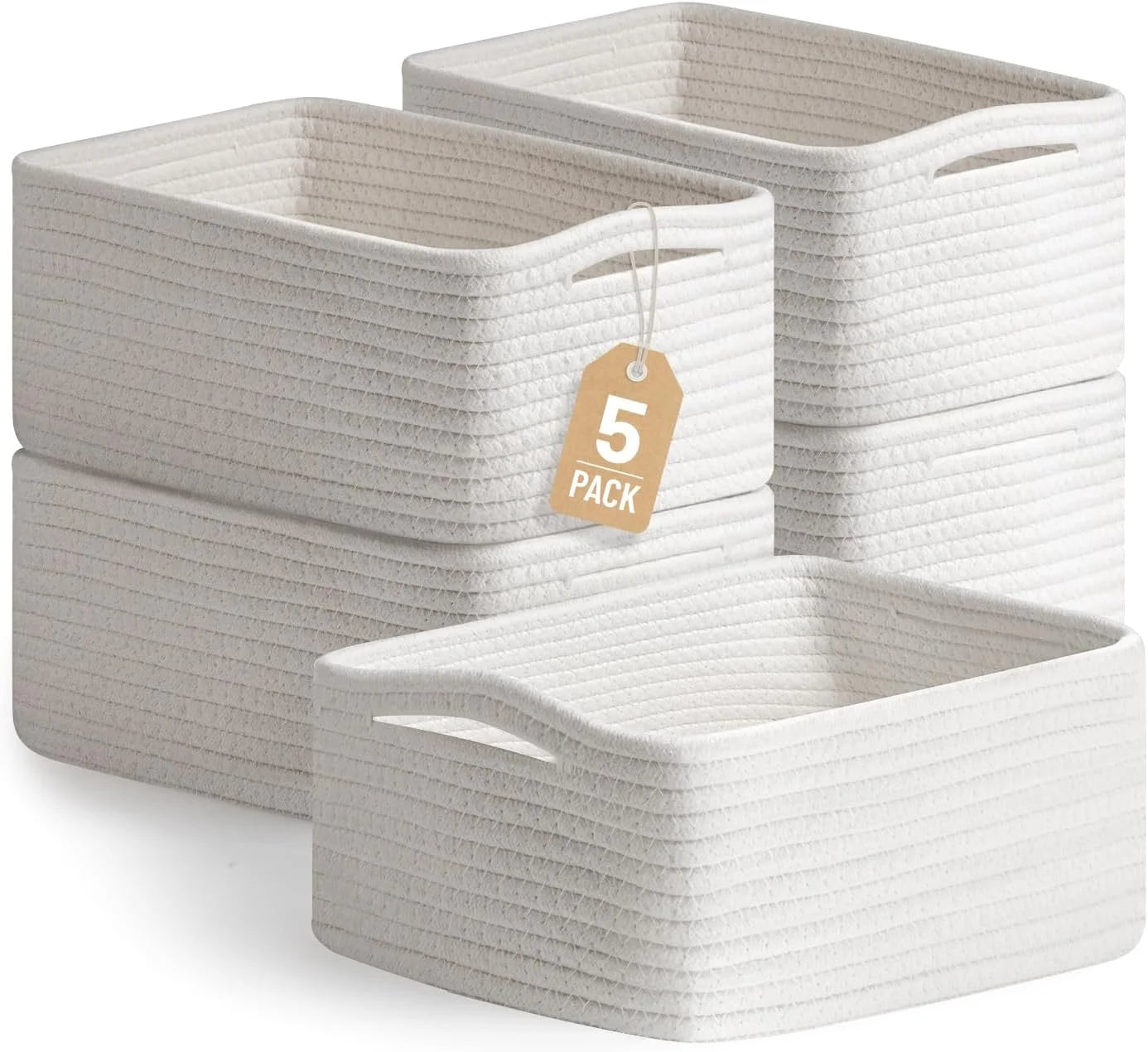 Special 5 Pack Small Woven Storage Baskets for Shelves, Gift Baskets Empty, 11.8×7.9×4.7, Decorative Cotton Rope Baskets - Image 2
