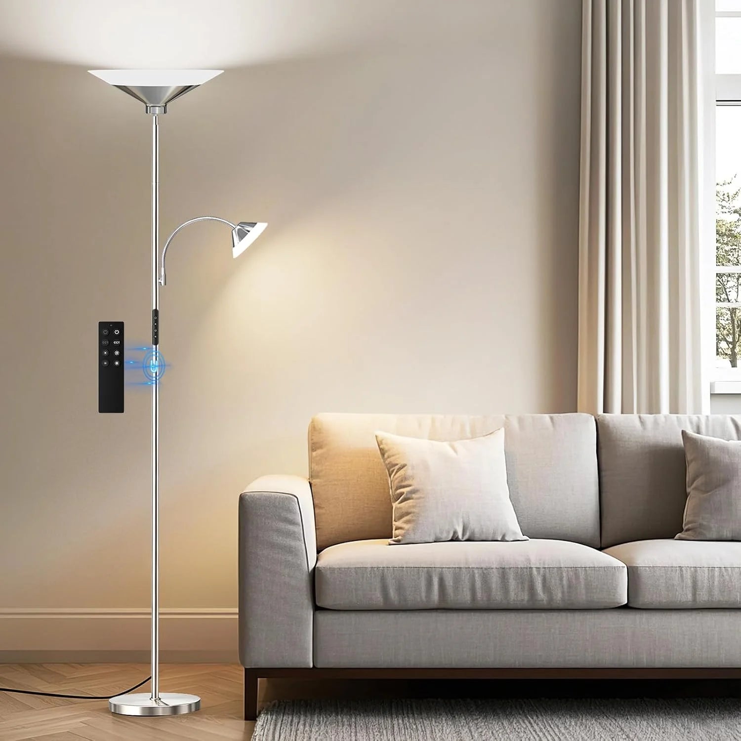 Special SIBRILLE Upgraded 2-in-1 Torchiere Floor Lamp, Dimmable, Black Modern Corner Lamp for Living Room Bedroom Office - Image 7