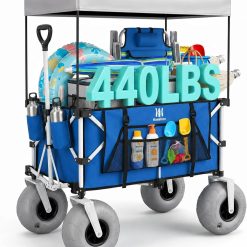 Special Beach Wagon with Big Balloon Wheels for Sand, 200L Extra Large Beach Cart with Canopy