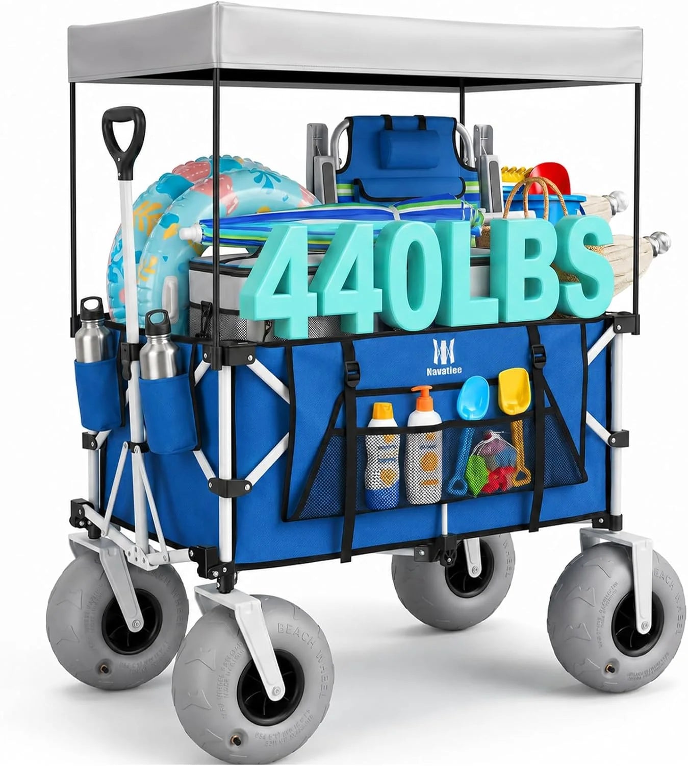 Special Navatiee Beach Wagon with Big Balloon Wheels for Sand, 200L Extra Large Beach Cart with Canopy