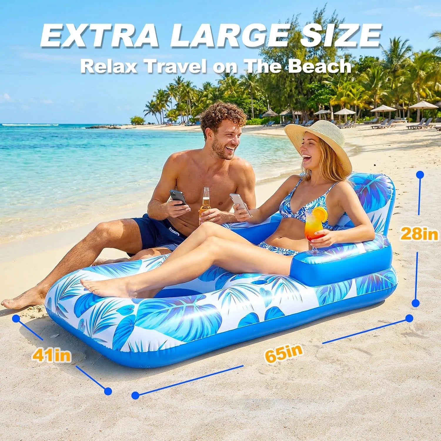 Special Pool Floats Adult, 65 Thicken PVC Inflatable Pool Float Lounger Rafts with Cup & Phone Holder & Headrest - Image 3
