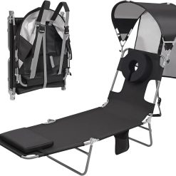 Special Beach Tanning Lounge Chair with Canopy Shade Face Hole Padded Adjustable Washable, 6 Position Layout Chair