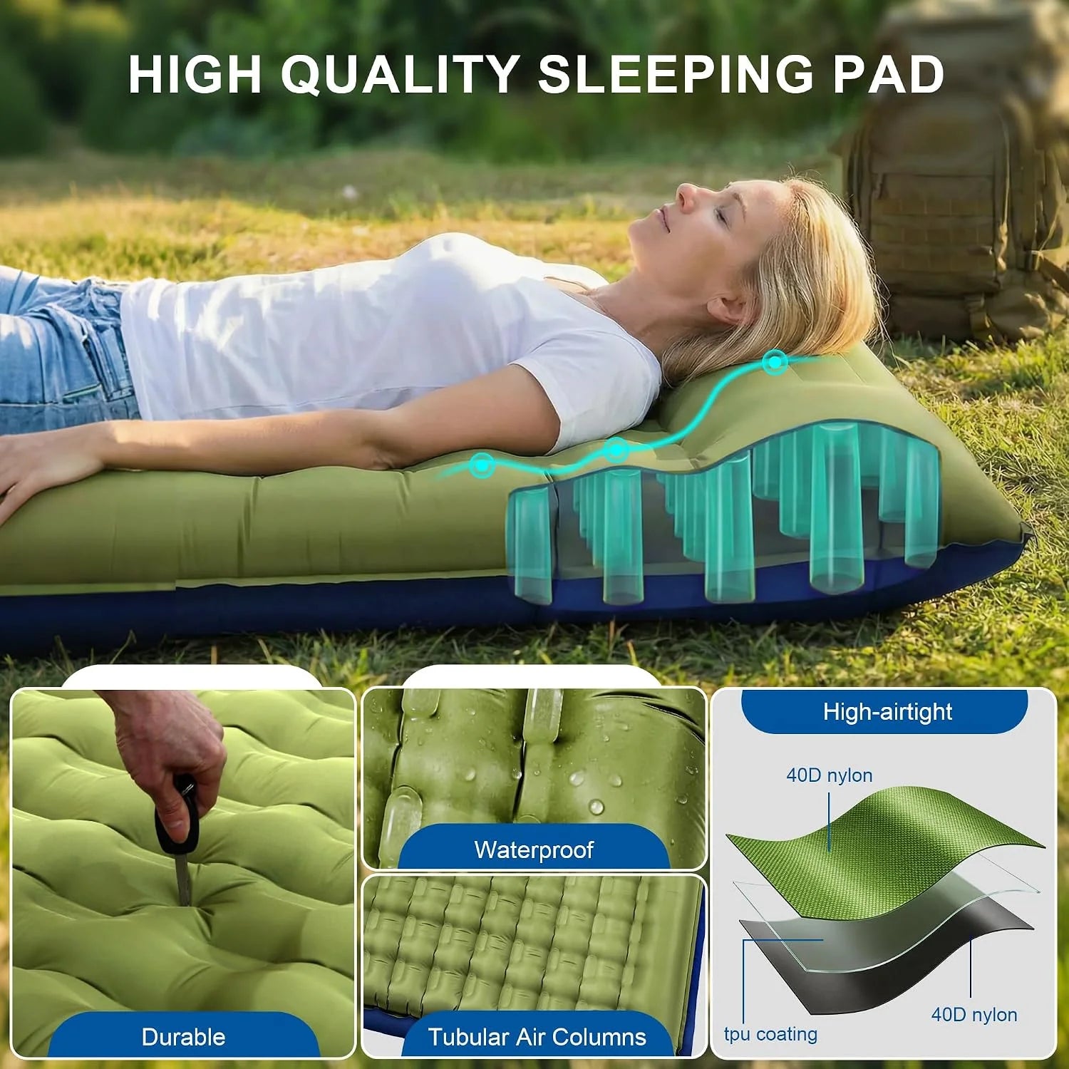 Special Pretyw Double Sleeping Pad for Camping, 5.5 Ultra-Thick Camping Mattress with Pillow, Built-in Foot Pump - Image 4